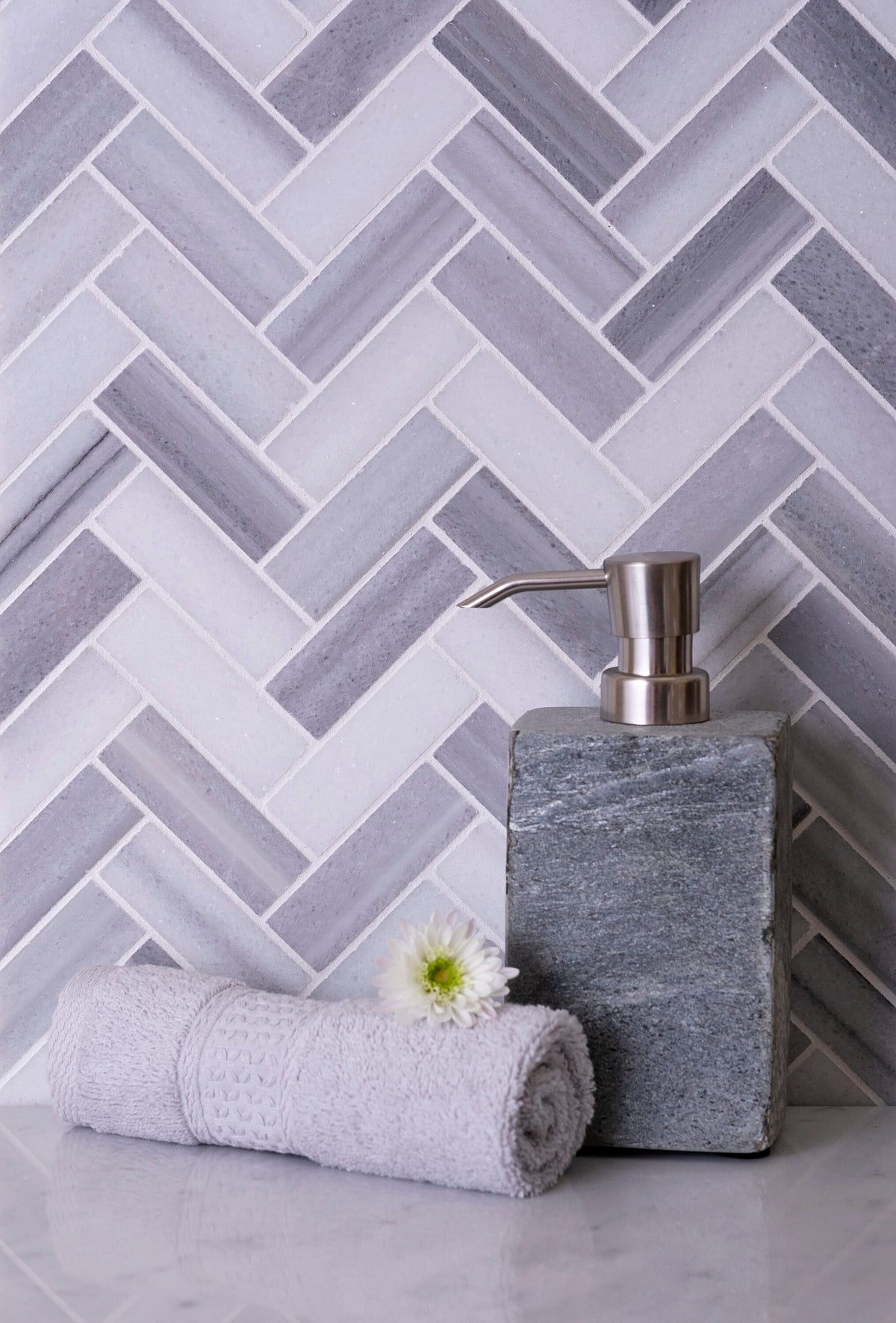 Apollo Tile (Sample) Gray 4-in x 4-in Polished Glass/Metal/Stone Marble Herringbone Floor and Wall Tile
