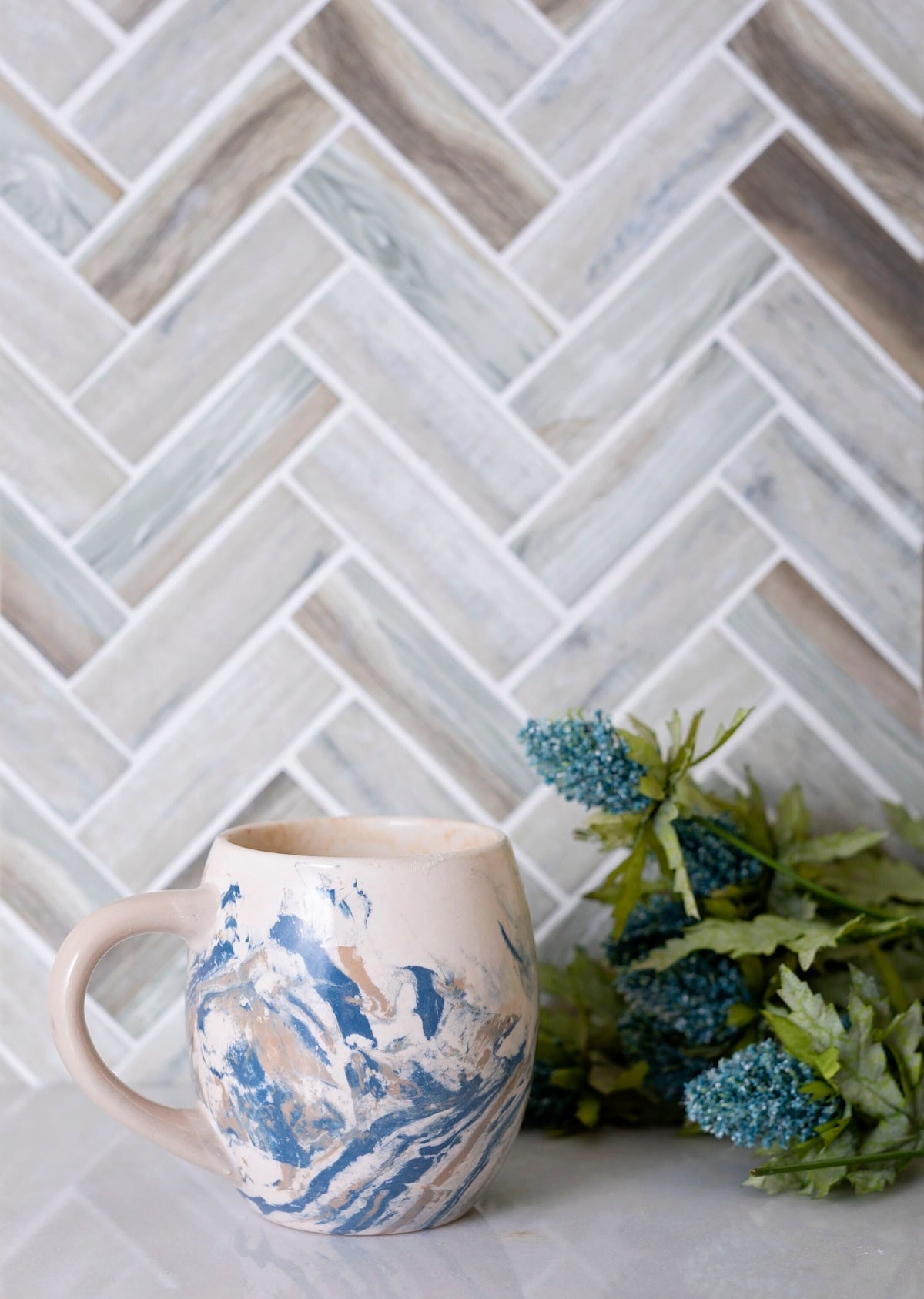 Apollo Tile Aloha Beige 12-in x 12-in Matte Recycled Glass Herringbone Floor and Wall Tile (9.63-sq. ft/ Carton)