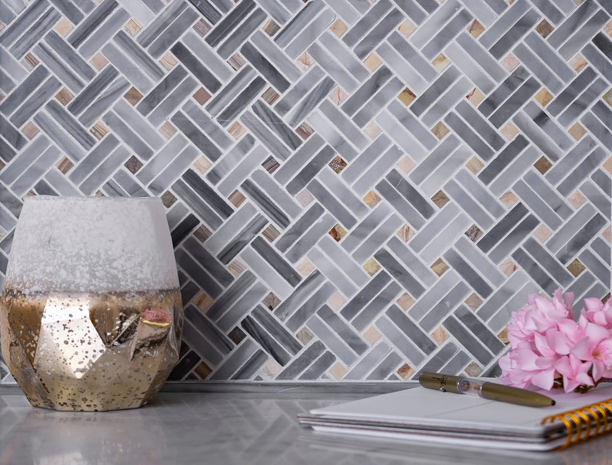 Apollo Tile (Sample) Floor and Wall Tile Gray 4-in x 4-in Polished Marble Basketweave Patterned Floor and Wall Tile