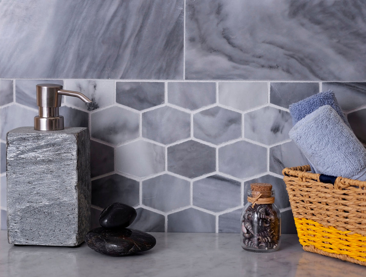 Apollo Tile (Sample) Floor and Wall Tile Gray 4-in x 4-in Polished Marble Honeycomb Patterned Floor and Wall Tile