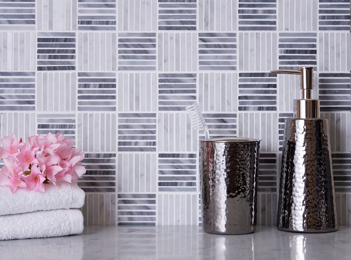 Apollo Tile (Sample) Floor and Wall Tile Gray and White 4-in x 4-in Polished Marble Linear Patterned Floor and Wall Tile