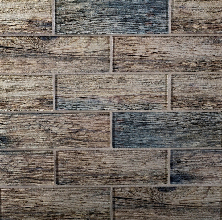 Apollo Tile (Sample) Brown, Blue 4-in x 4-in Glossy Glass Brick Subway Floor and Wall Tile