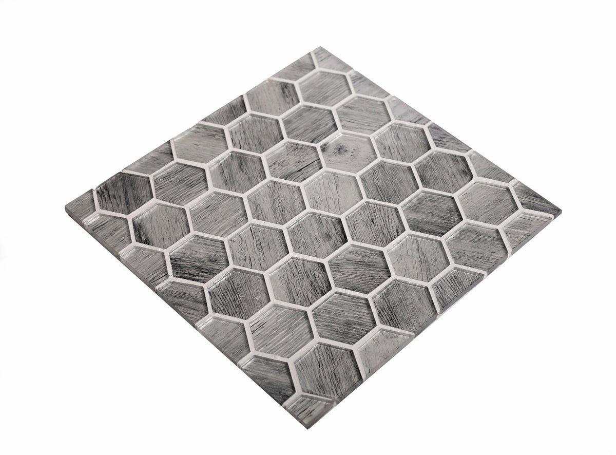 Apollo Tile (Sample) Wall Gray 4-in x 4-in Glossy Glass Honeycomb Patterned Wall Tile