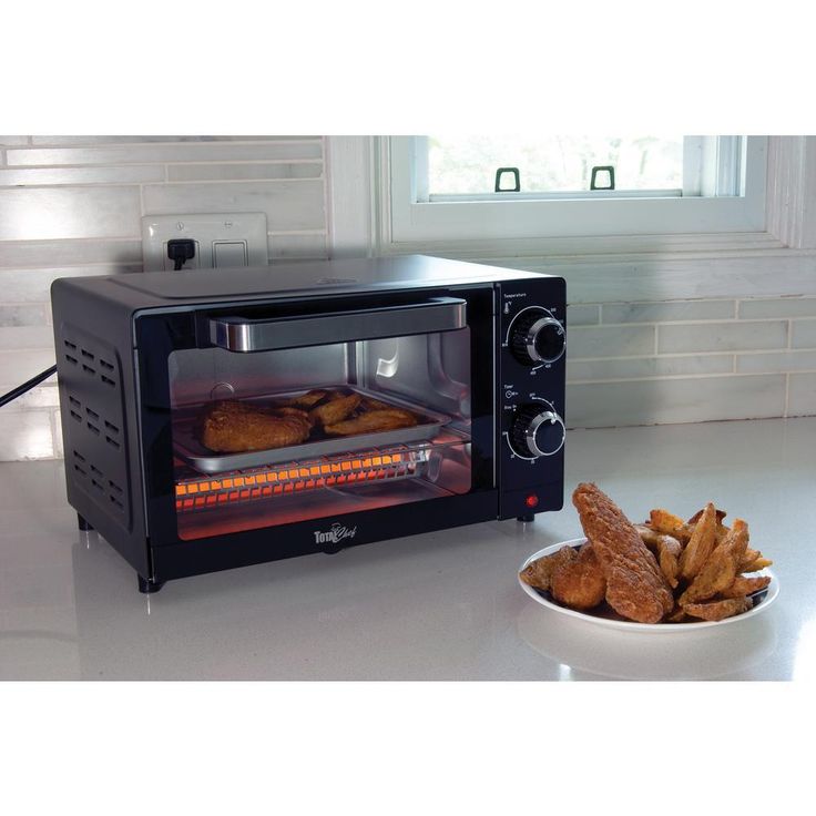 1,000 W 4-Slice Black Toaster Oven with Timer and Temperature Control