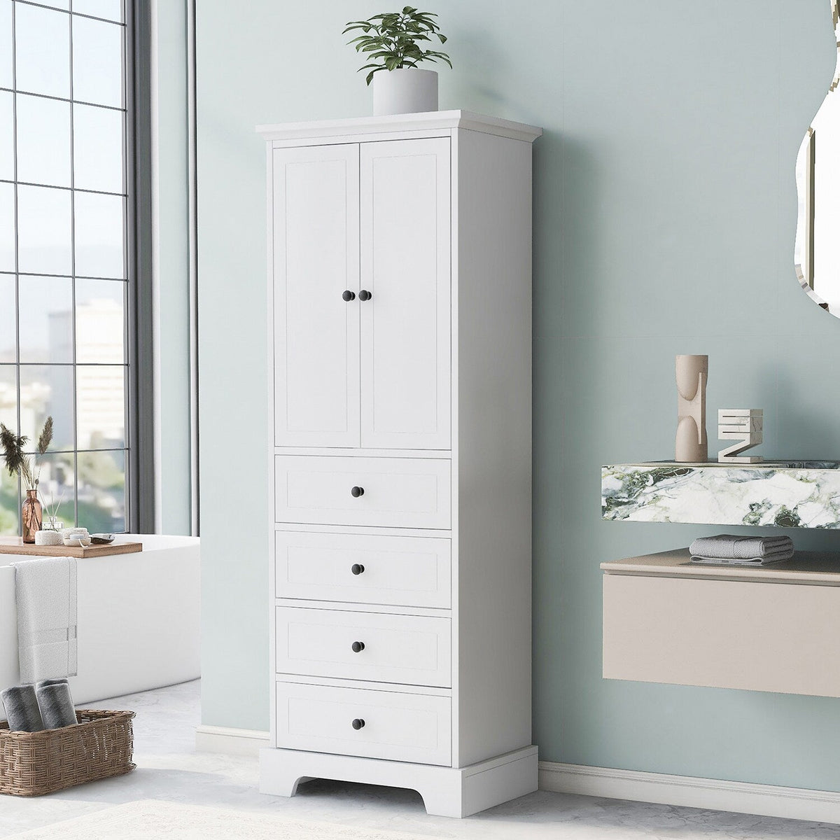 GZMR 23.6-in W x 68.1-in H Mdf White Freestanding Utility Storage Cabinet