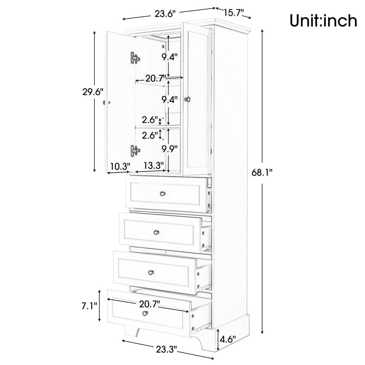 GZMR 23.6-in W x 68.1-in H Mdf White Freestanding Utility Storage Cabinet