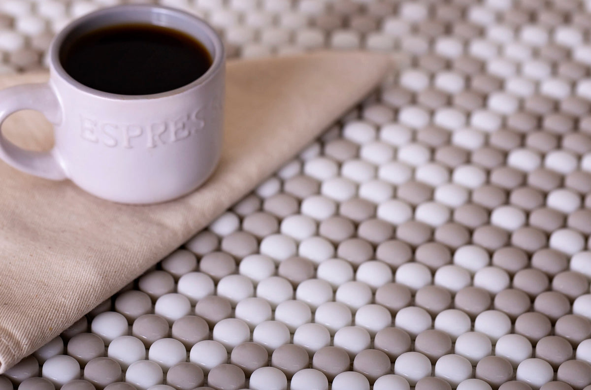 Apollo Tile (Sample) Alabaster White, Beige 12-in x 13-in Polished Glass Penny Round Patterned Floor and Wall Tile