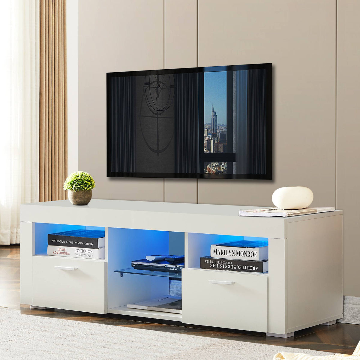Yiekholo Modern/Contemporary White Tv Cabinet (Accommodates TVs up to 55-in)