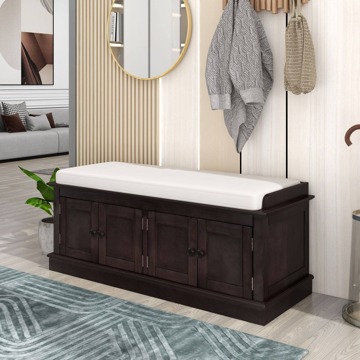 Yiekholo Casual Espresso Accent Bench with Storage Bench 42.7-in x 16-in x 17.4-in