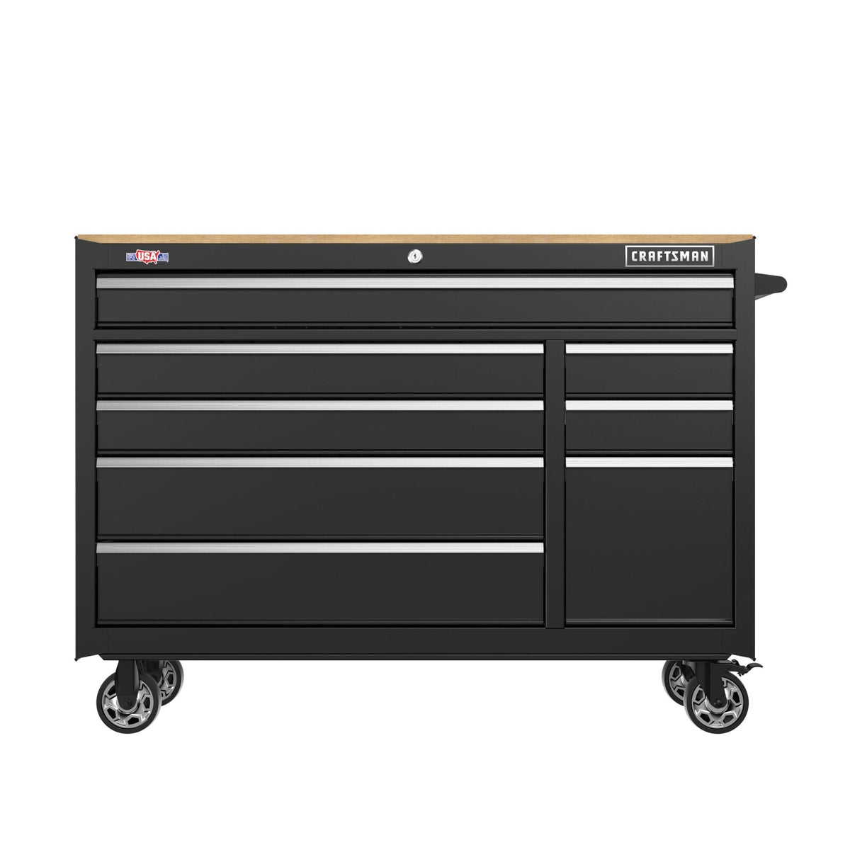 CRAFTSMAN 2000 Series 51.2-in L x 37.5-in H 8-Drawer Rolling Black Wood Work Bench with Butcher Block Top