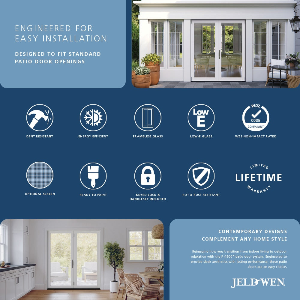 JELD-WEN 60-in x 80-in Fiberglass French, Right-hand folding – feature callout