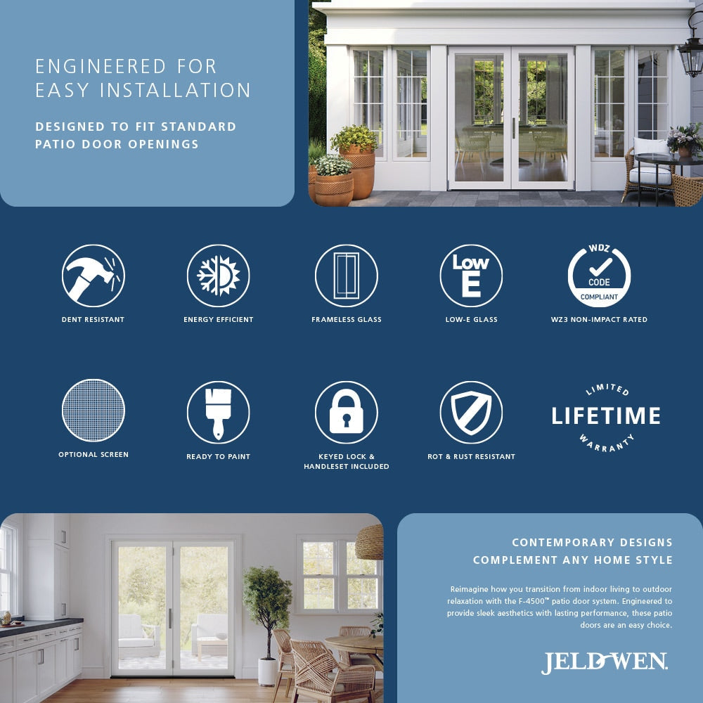 JELD-WEN 60-in x 80-in Fiberglass French, Right-hand folding – feature callout