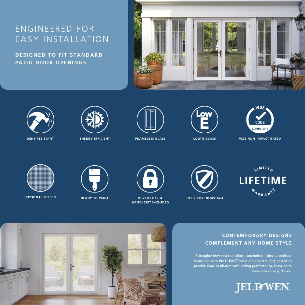JELD-WEN 72-in x 80-in Fiberglass French, Left-hand inswing – feature callout