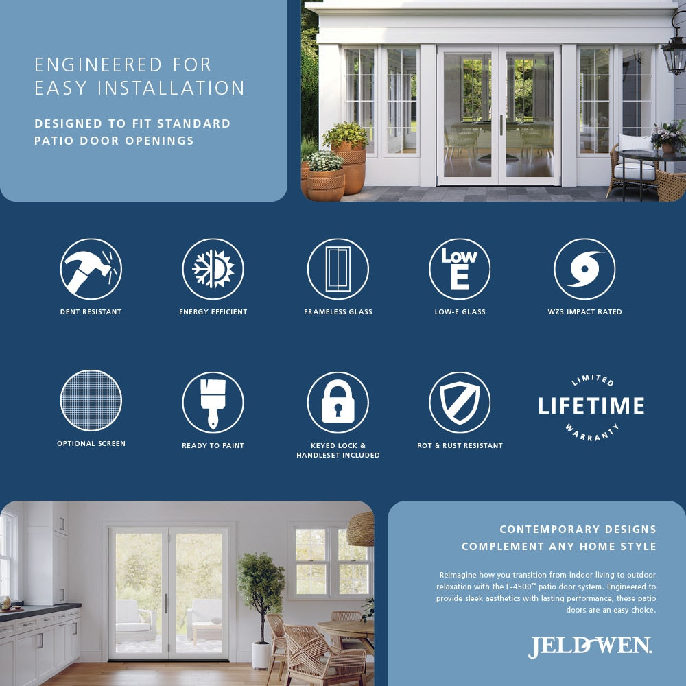 JELD-WEN 60-in x 80-in Fiberglass French, Right-hand inswing – feature callout