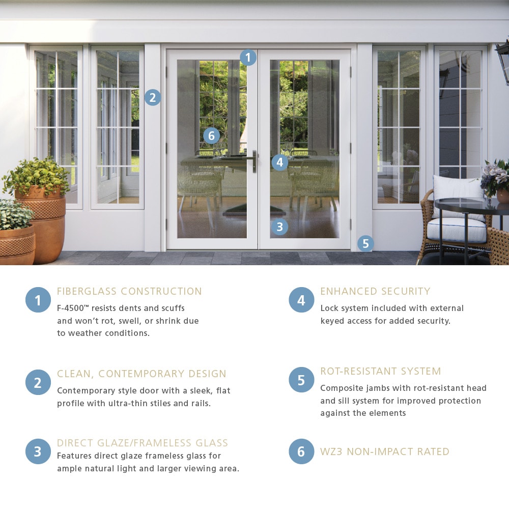 JELD-WEN 72-in x 80-in Fiberglass French, Left-hand inswing – feature callout