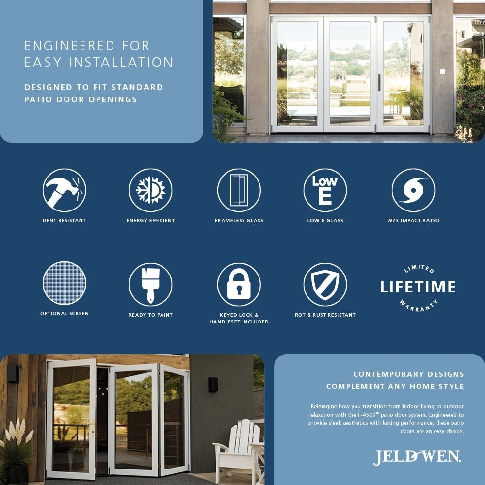JELD-WEN 108-in x 80-in Fiberglass Folding, Right-hand folding – feature callout