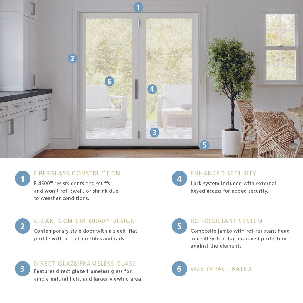 JELD-WEN 72-in x 80-in Fiberglass Folding, Left-hand folding – feature callout
