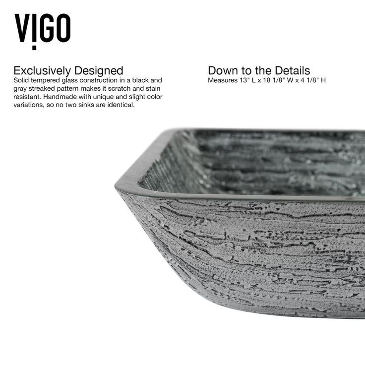 VIGO Titanium Handmade Glass Rectangle Vessel Bathroom Sink in Slate Grey