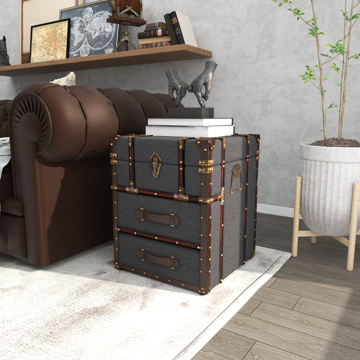 Grayson Lane Blue Upholstered 2 Drawer with Buckle Hinged Top 2-Drawer Accent Chest