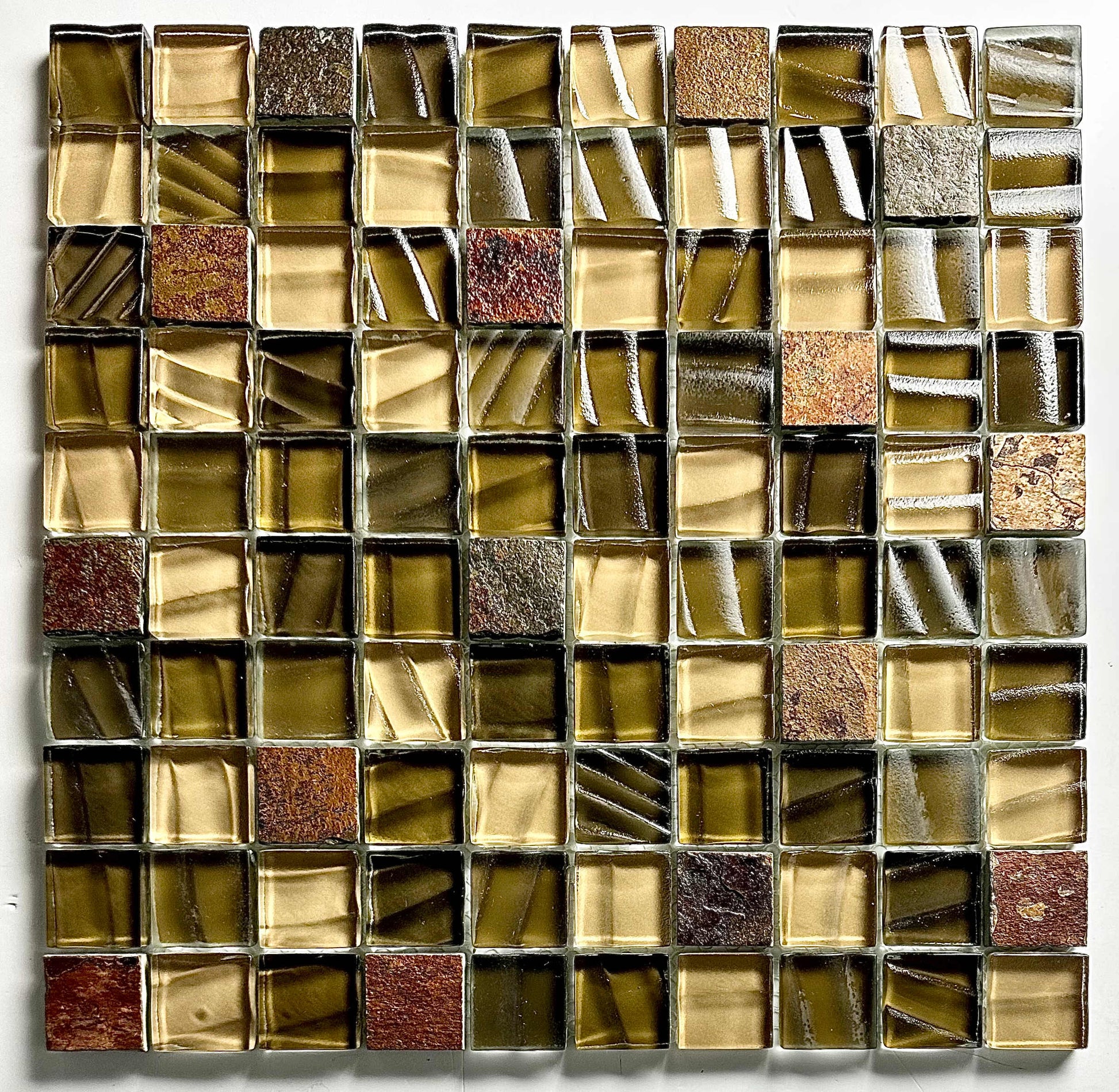 Abolos New Era II Brown 12-in x 12-in Multi-finish Glass Mosaic Wall Tile product image