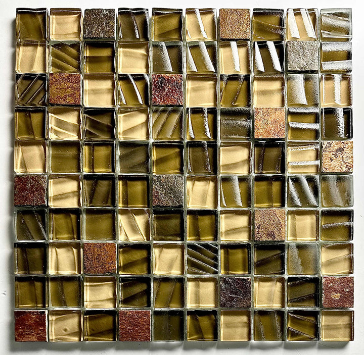 Abolos New Era II Brown 12-in x 12-in Multi-finish Glass Mosaic Wall Tile product image