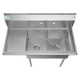 45 in. Freestanding Stainless Steel 2-Hole Triple Bowl Commercial Kitchen Sink
