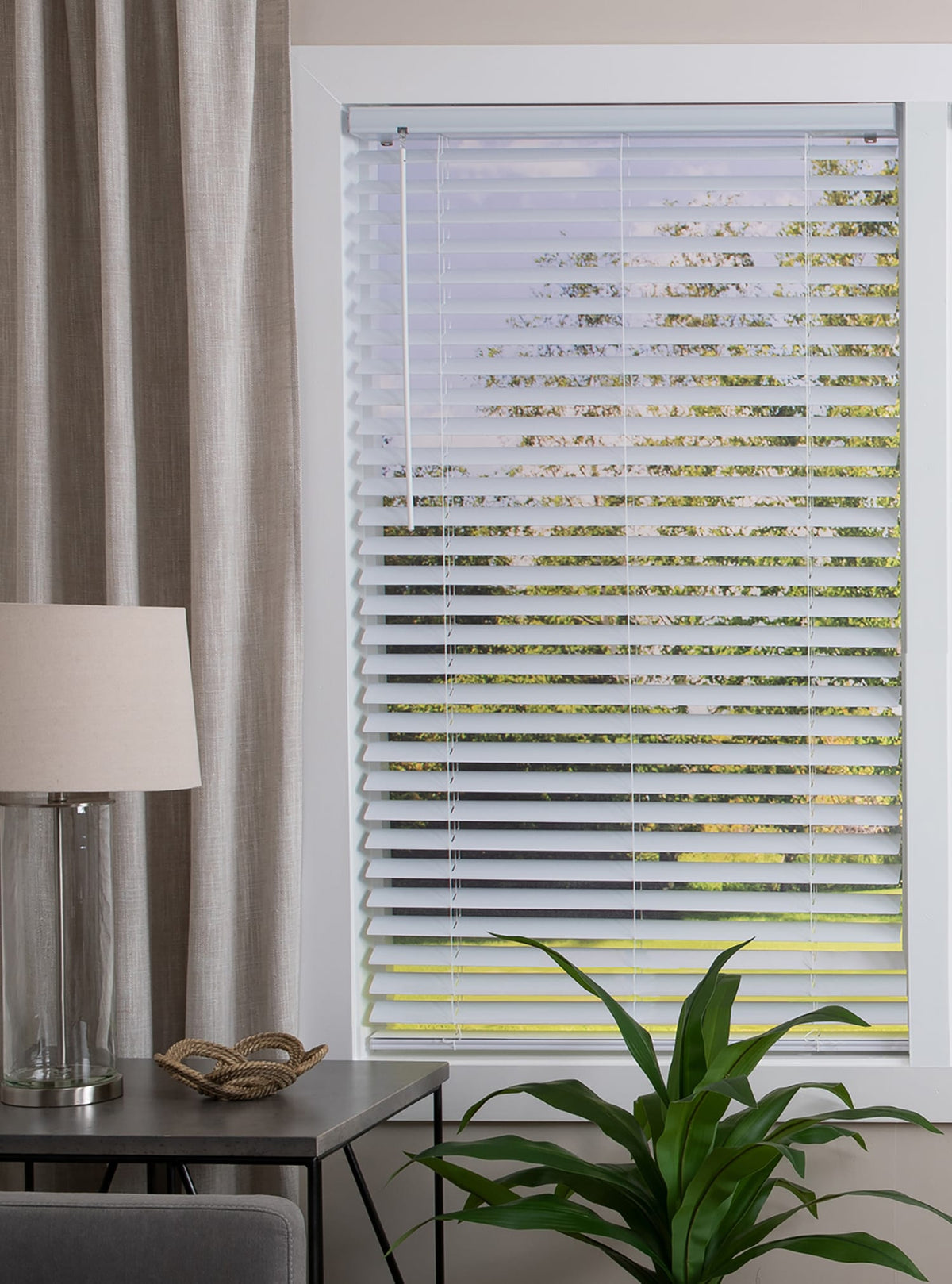 Project Source Premium 2-in Slat Width 35-in x 72-in Cordless White Vinyl Room Darkening Plantation Blinds