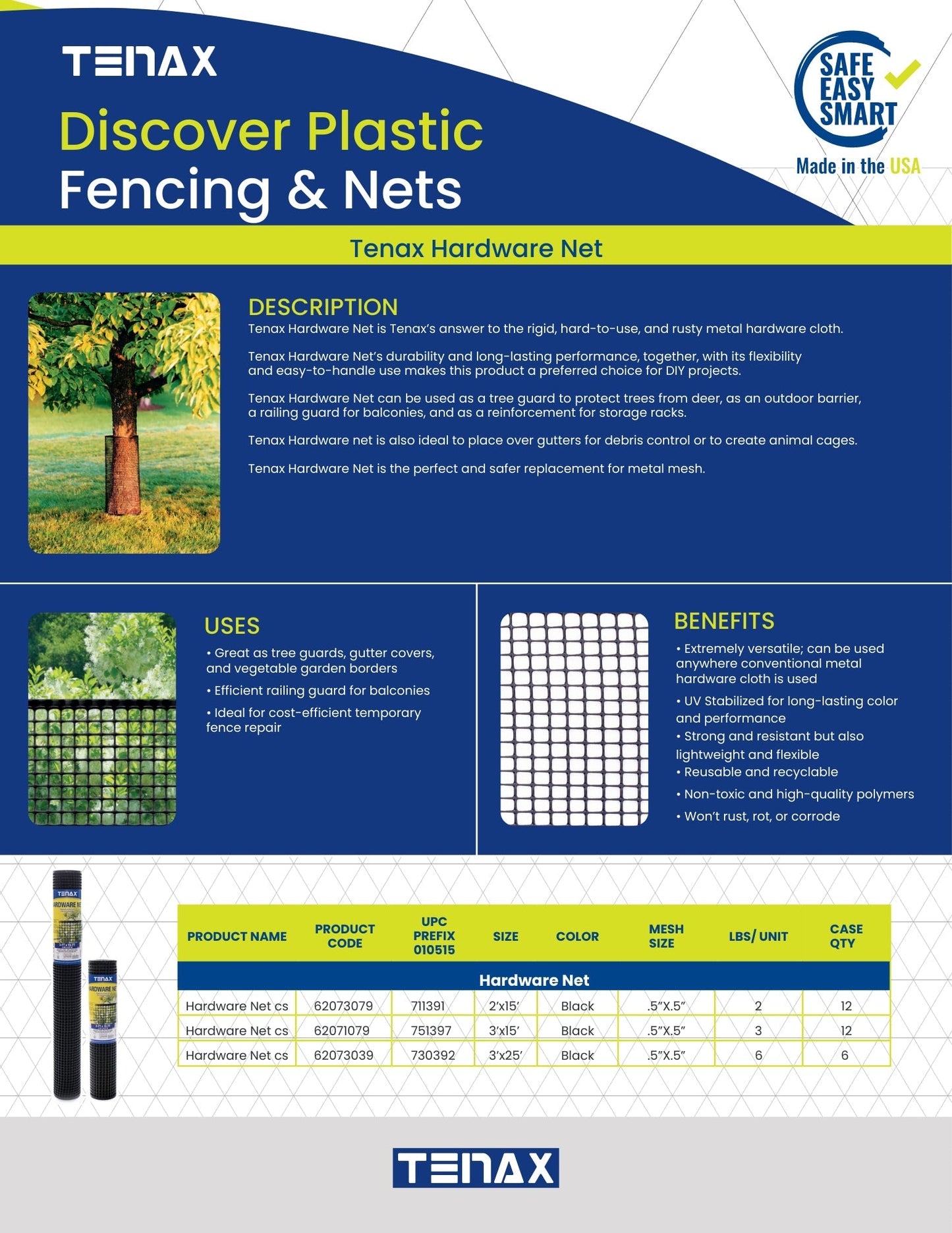 Tenax Black HDPE Hardware Cloth Rolled Fencing 15ft x 3ft - 1/2-inch Mesh