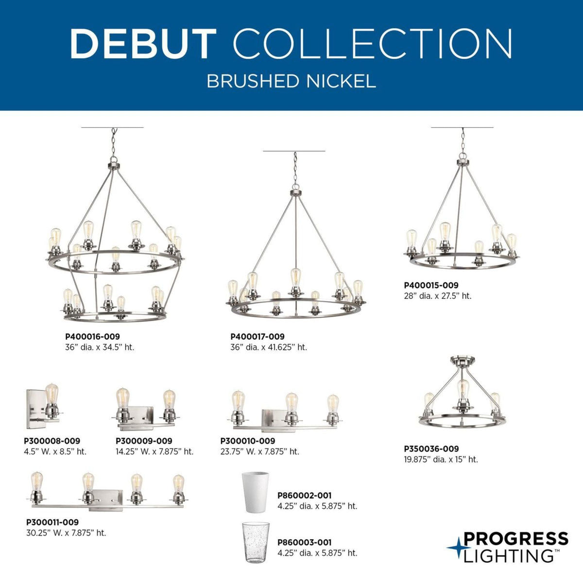 Progress Lighting Debut 6-Light Brushed Nickel Farmhouse Chandelier