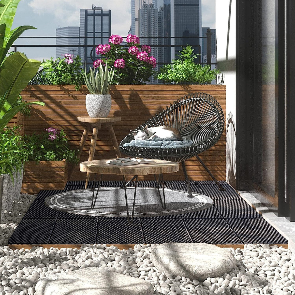 Bybafun 12-in x 12-in 9-Pack Gray Prefinished PVC Deck Tile