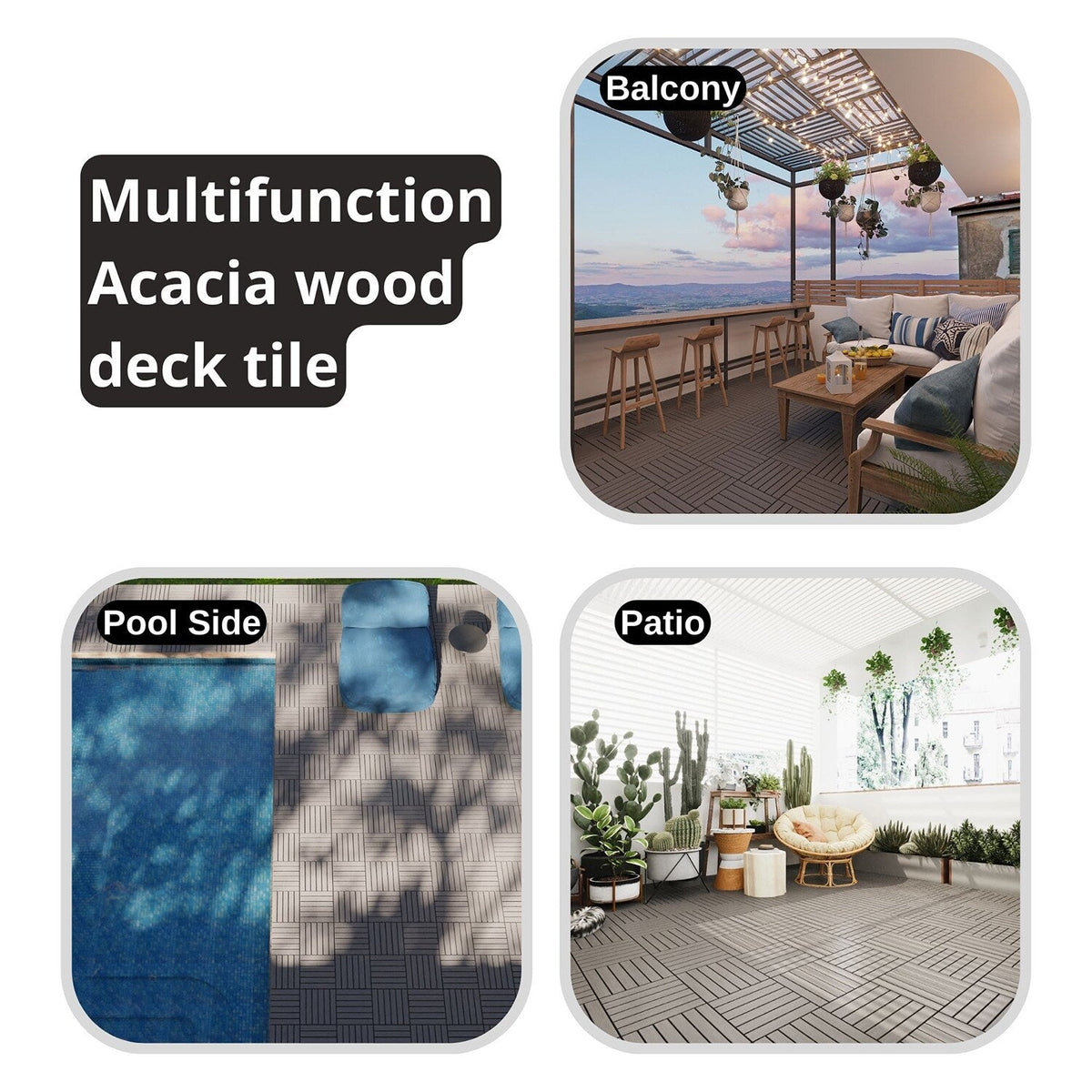 Bybafun 12-in x 12-in 20-Pack Gray Pattern2 Prefinished Wood Deck Tile