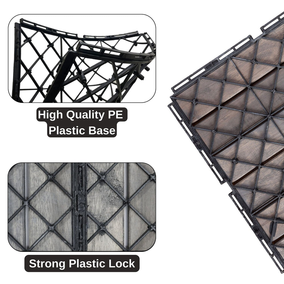 Bybafun 12-in x 12-in 20-Pack Gray Pattern2 Prefinished Wood Deck Tile