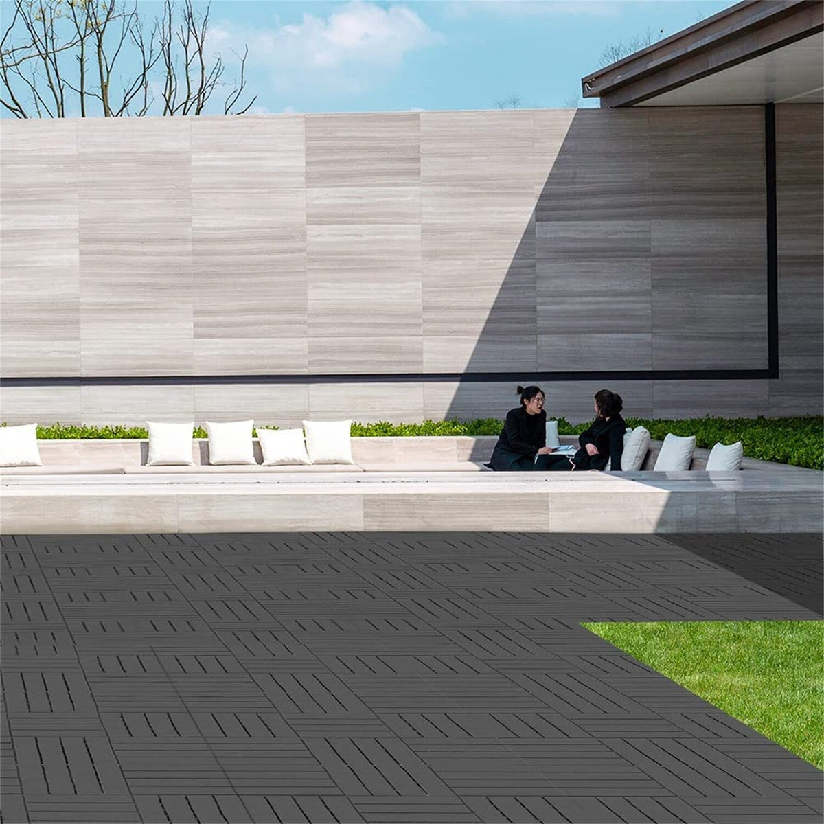 Bybafun 12-in x 12-in 9-Pack Gray Prefinished PVC Deck Tile