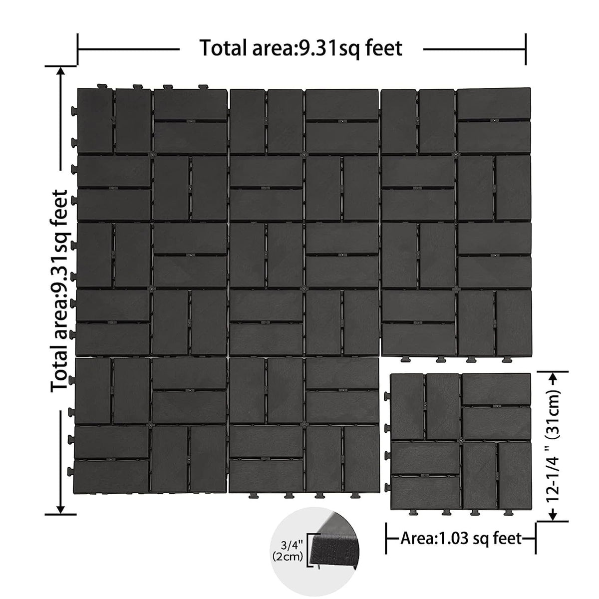 Bybafun 12-in x 12-in 9-Pack Gray Prefinished PVC Deck Tile