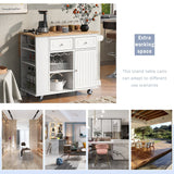 Bybafun White Mdf Base with Wood Top Rolling Kitchen Cart (29.3-in x 39.8-in x 33.7-in)