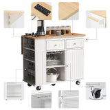 Bybafun White Mdf Base with Wood Top Rolling Kitchen Cart (29.3-in x 39.8-in x 33.7-in)