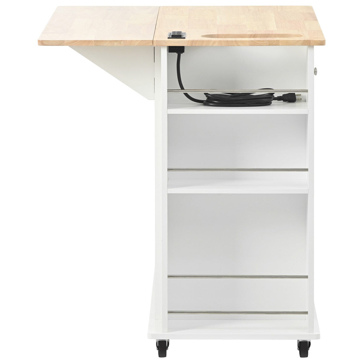Bybafun White Mdf Base with Wood Top Rolling Kitchen Cart (29.3-in x 39.8-in x 33.7-in)