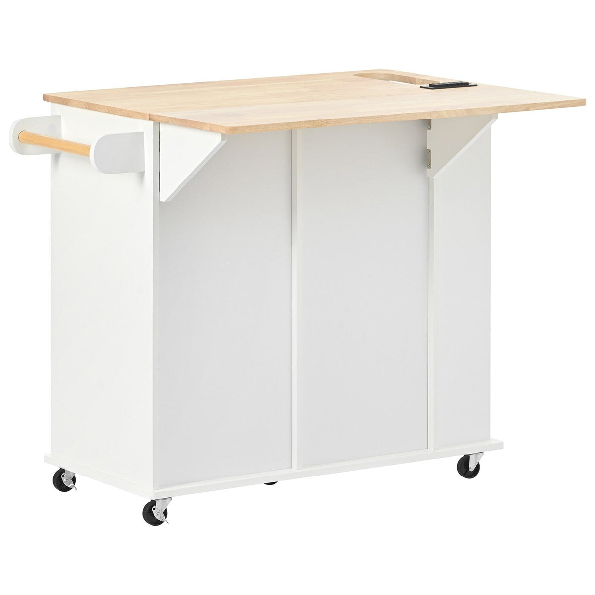 Bybafun White Mdf Base with Wood Top Rolling Kitchen Cart (29.3-in x 39.8-in x 33.7-in)