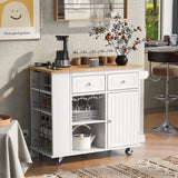 Bybafun White Mdf Base with Wood Top Rolling Kitchen Cart (29.3-in x 39.8-in x 33.7-in)