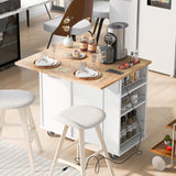 Bybafun White Mdf Base with Wood Top Rolling Kitchen Cart (29.3-in x 39.8-in x 33.7-in)