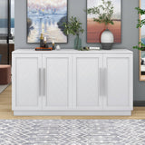 Yiekholo Contemporary White Wood Console Table with 4 Doors and Adjustable Shelves - Retro Style Buffet Cabinet