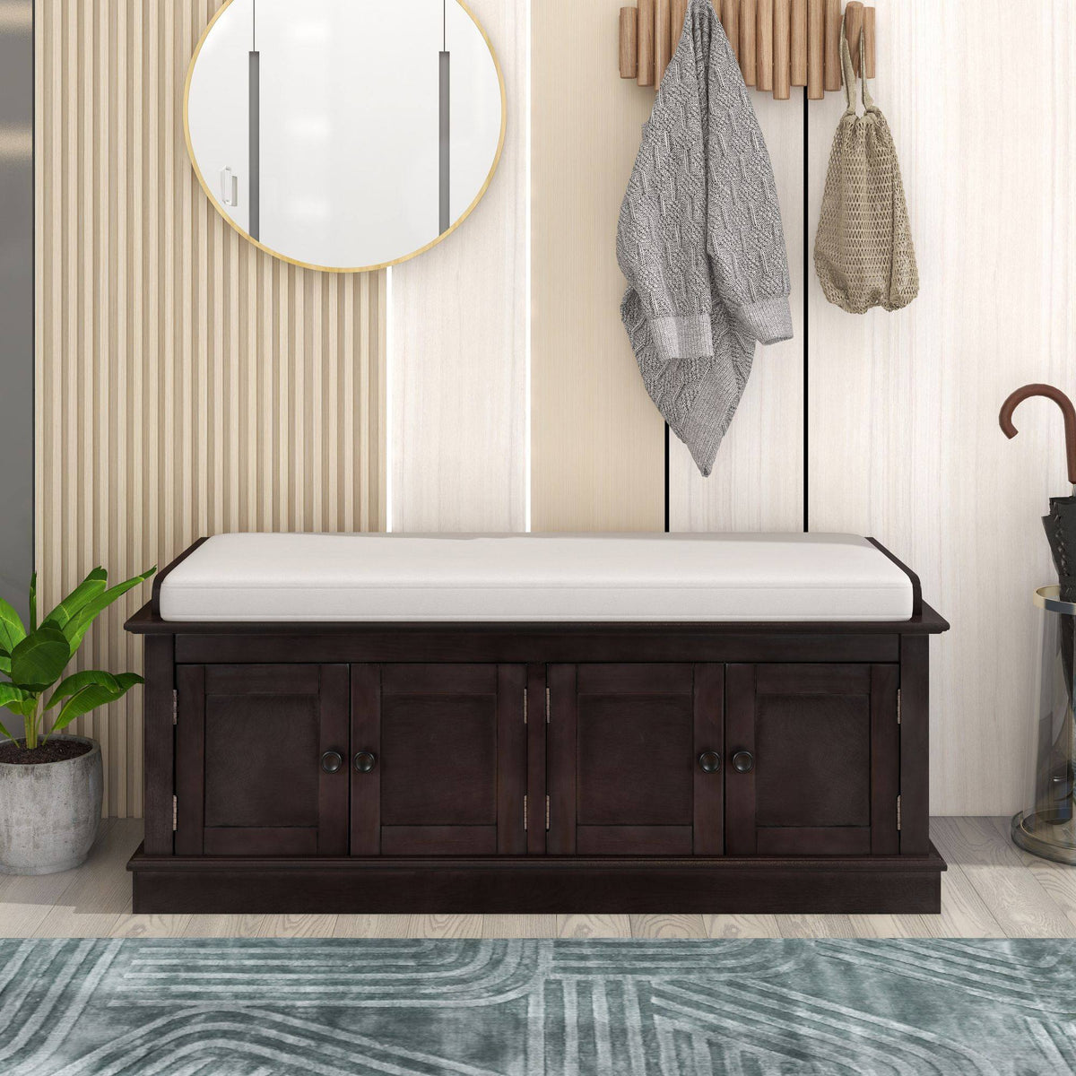 Yiekholo Casual Espresso Accent Bench with Storage Bench 42.7-in x 16-in x 17.4-in