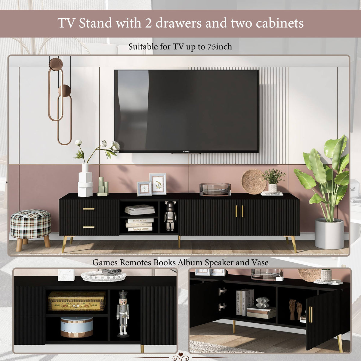 Yiekholo Modern/Contemporary Walnut Tv Cabinet (Accommodates TVs up to 65-in)