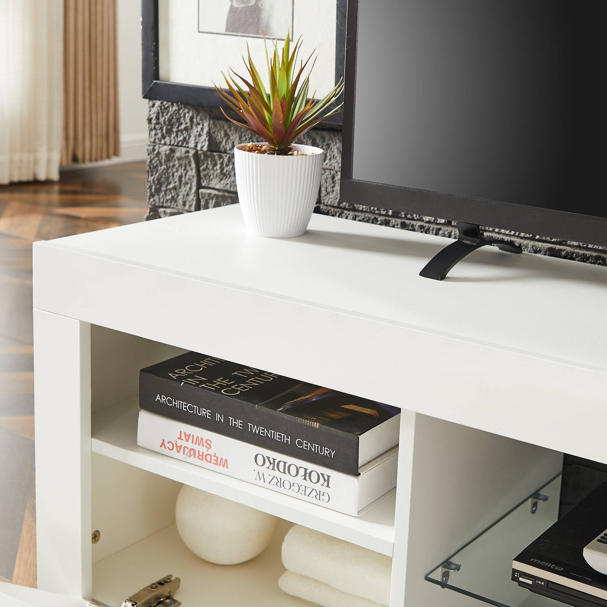 Yiekholo Modern/Contemporary White Tv Cabinet (Accommodates TVs up to 55-in)