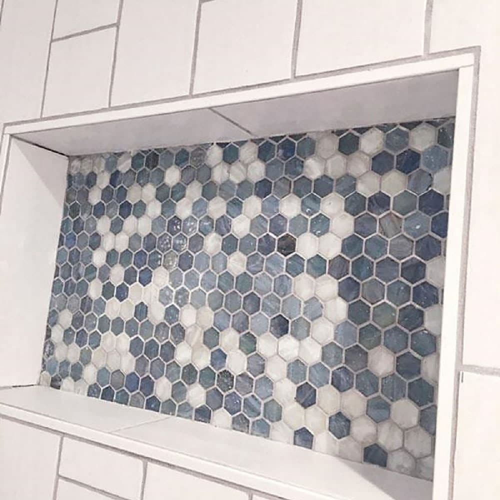 Apollo Tile Moonstone Blue 10-in x 11-in Glossy Glass Hexagon Floor and Wall Tile (8.63-sq. ft/ Carton)