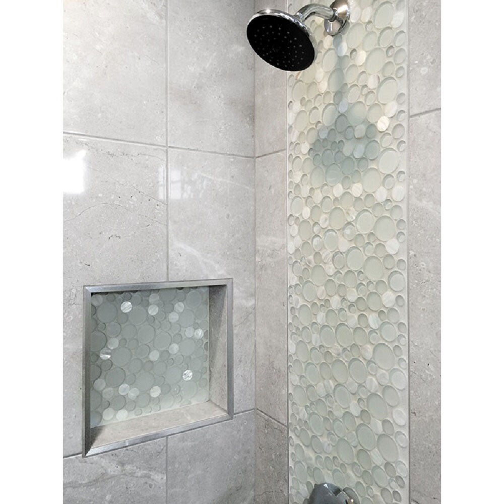 Apollo Tile White 12-in x 12-in Polished Glass; Metal; Stone Marble Penny Round Patterned Floor and Wall Tile (4.67-sq. ft/ Carton)