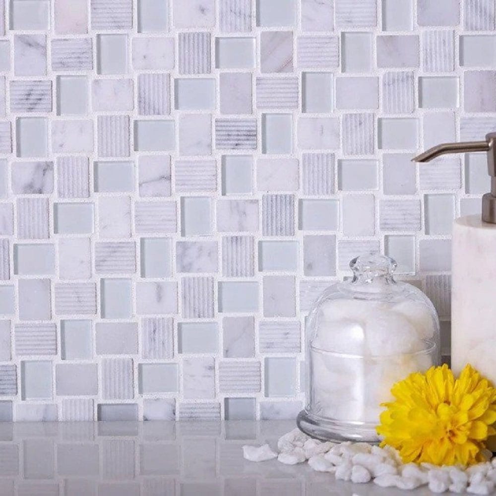 Apollo Tile Sparta Gray 12-in x 12-in Polished Glass; Stone Marble Basketweave Patterned Floor and Wall Tile (4.83-sq. ft/ Carton)