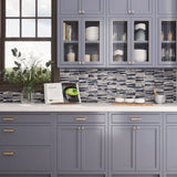 Apollo Tile Metropolis Blue and Gray 12-in x 12-in Polished Glass, Stone Quartz Linear Patterned Wall Tile (4.83-sq. ft/ Carton)