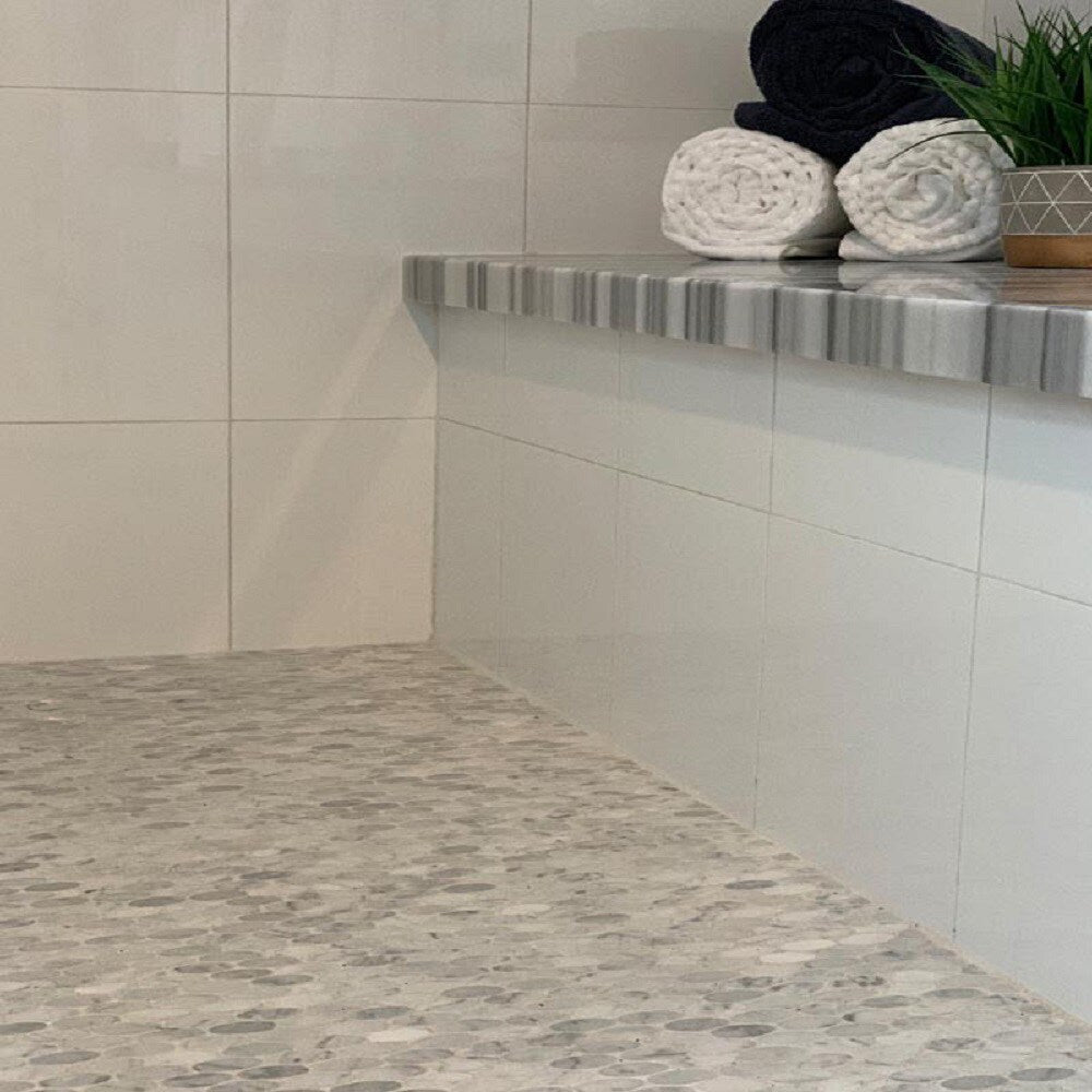 Apollo Tile Athens White 11-in x 12-in Polished Natural Stone Marble Circular Marble Look Floor and Wall Tile (4.51-sq. ft/ Carton)