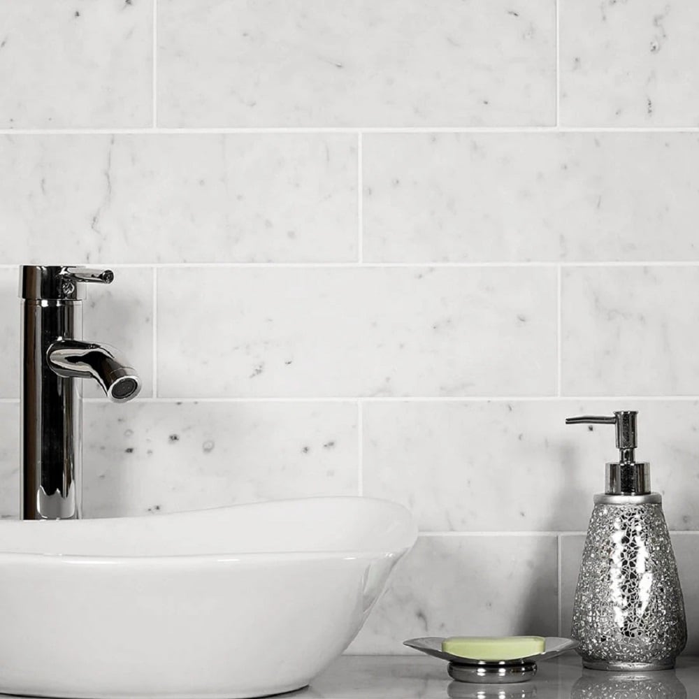Apollo Tile White 4-in x 12-in Honed Natural Stone Marble Mixed Pattern Floor and Wall Tile (5-sq. ft/ Carton)